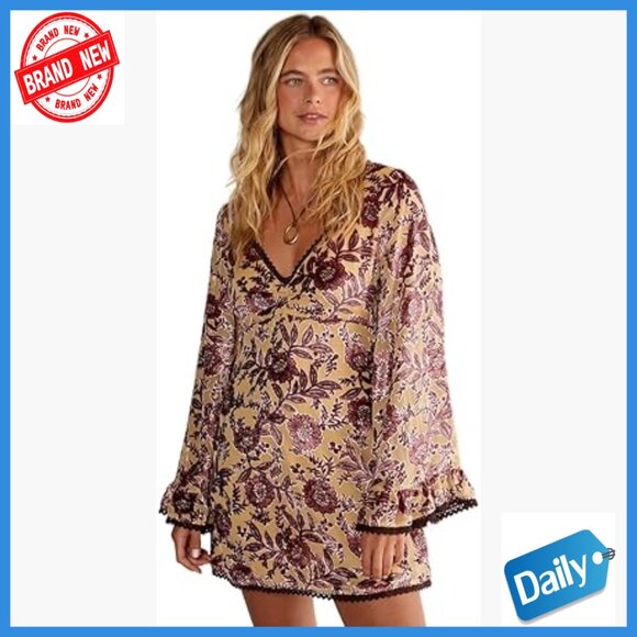 Vintage Floral Devore Lace Trim Ruffle Sleeve Mini Dress